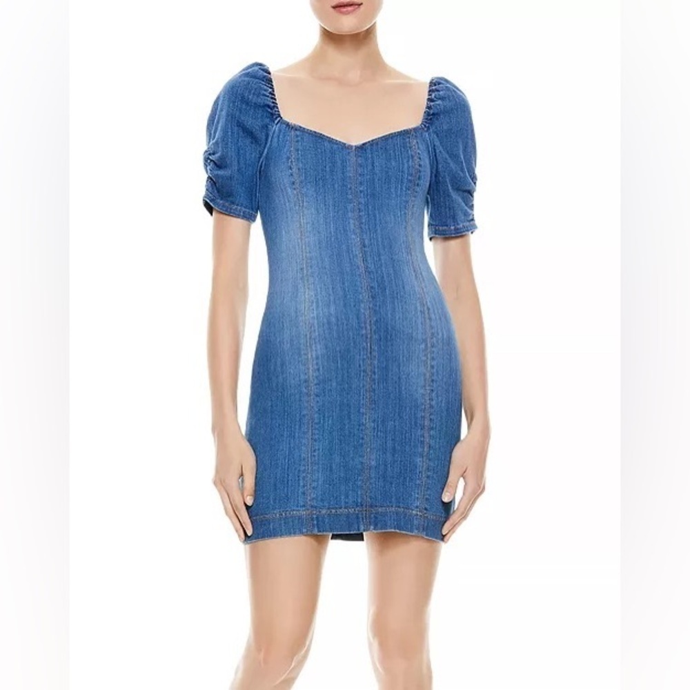 Women’s Mimi Denim Puff Short Sleeve Dress Size Small, Blanche